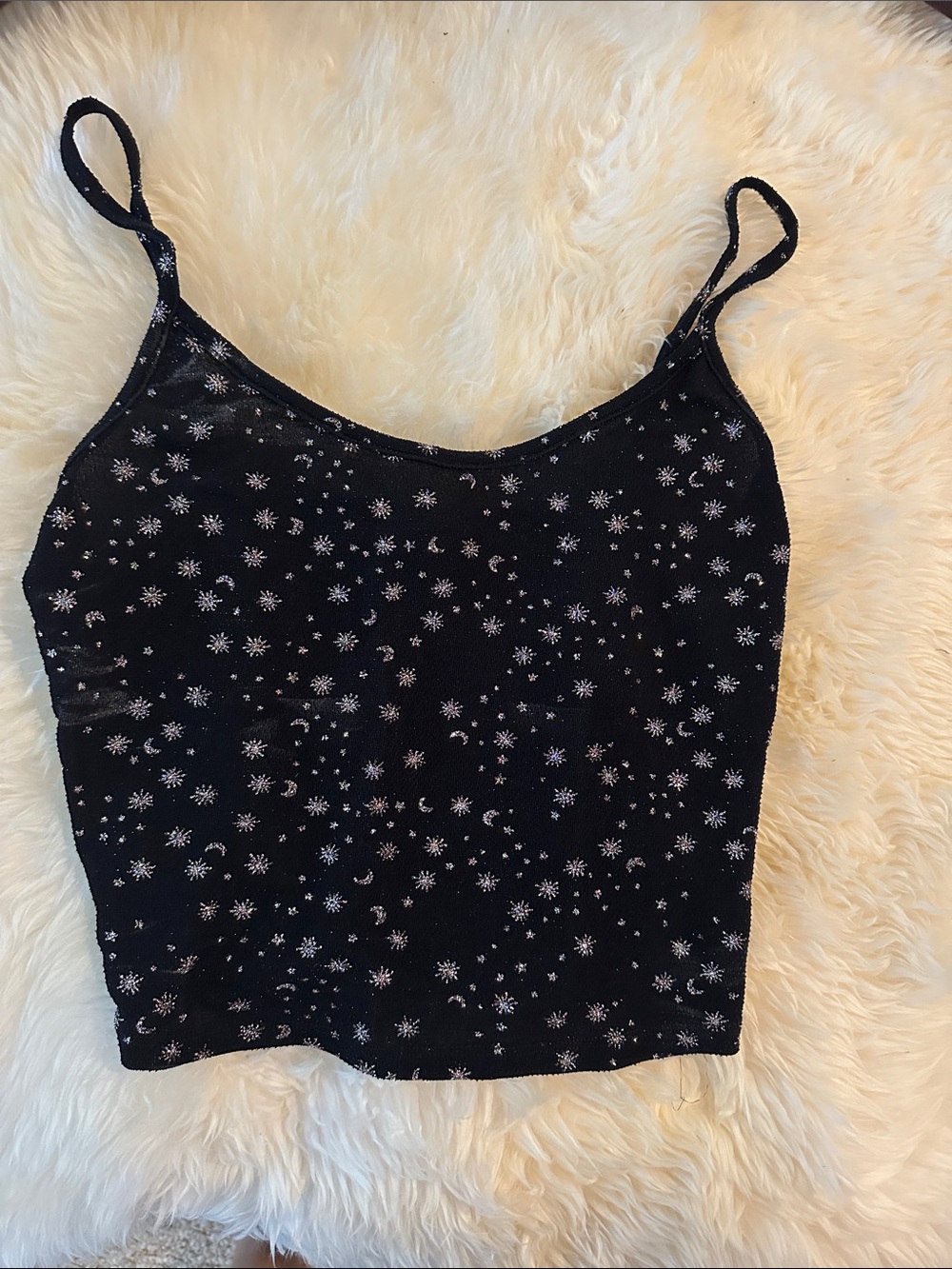 Urban Outfitters Black Celestial Print Spaghetti Strap Crop Top